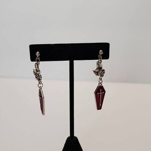 NWT Earrings with Coffin and Roses in Silver Tone